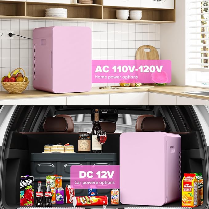 22L/30Cans Mini Fridge for Bedroom, 12v DC Portable Cooler & Warmer, Mini Refrigerator with Glass Front, for Car Office Desk & Dorm Room Food Beverage Skincare Makeup (Pink)