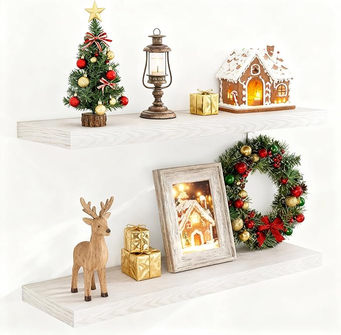 Fun Memories 36x9.3 Floating Shelves for Wall, Wood Floating Shelf 36 Inch Long, Large Deep Wall Shelves for Home Decor & Storage, Rustic Deep Shelf for Living Room, Bedroom, Kitchen, Brich Color