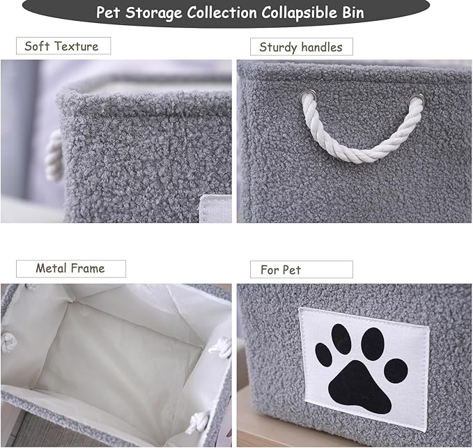COMFY-HOMI 2Pcs Dog Toy Basket Collapsible Pet Toy Storage Organizer with Handles - Soft Polyester Fleece Fabric Bin Storage Basket for Shelves, Toys Storage and Organization 15"x10.2"x9.5"