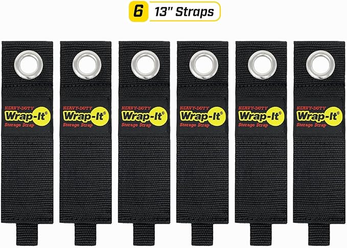 Heavy-Duty Wrap-It Storage Straps, 13-inch (6 Pack) - Hook and Loop Extension Cord Organizer Hanger, Cord Wrap, Cable Straps for Cables, Hoses, Rope for Home, RV and Garage Storage and Organization