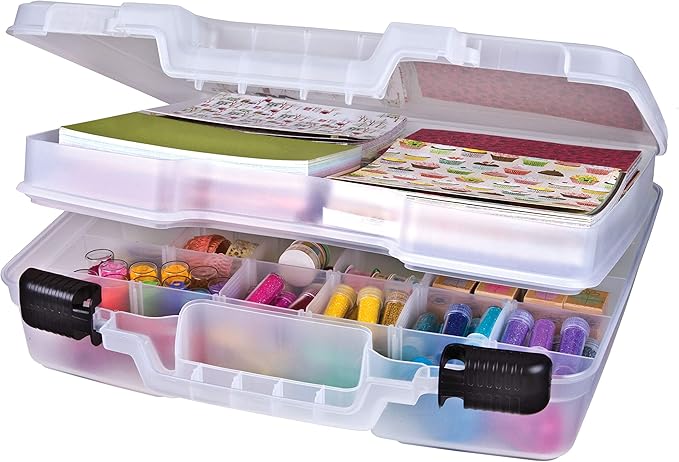 ArtBin 6962AB Quick View Deep Base Carrying Case with Removable Dividers and Tray, Portable Art & Craft Storage Box, 15", Clear