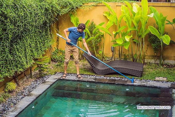 POOLWHALE Professional 12 Feet Blue Anodized Aluminum Telescopic Swimming Pool Pole,Adjustable 3 Piece Expandable Step-Up,for Skimmer Nets, Vacuum Heads and Brushes, Strong Grip & Lock