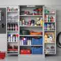 50" Garage Storage Cabinet with LED Lights – Adjustable Shelves Garage Organizer, Multi-Purpose Garage Cabinet for Home Office,Kitchen