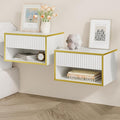 4ever2buy Floating Nightstand Set of 2, Modern Wall Mounted Nightstand with Open Shelf and Fluted Drawer, White and Gold Night Stand for Bedroom, White