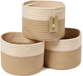 Small Basket for Organizing | Cube Shelf Closet Storage Baskets | 9.7×9.7×7.1” | Woven Rope Gift Basket | Nursery | Round 3 Packs Tan