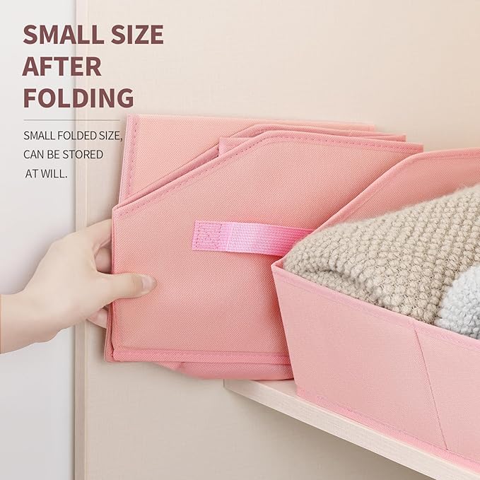 Storage Bins for Shelves - Large Trapezoid Closet Shelf Organizer, Fabric Organization Bins with Handles, Storage Baskets for Clothes, Towel, Purse, 4 Pack, Pink