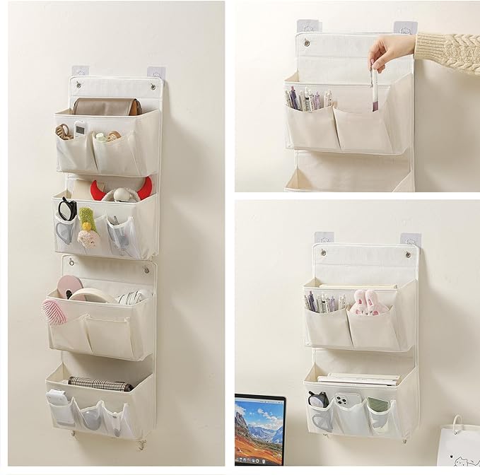 Wall Hanging Organizer – Over the Door Storage & Behind Door Organizer for Dormitory, Bathroom, Bedroom, Kitchen, Nursery, Space-Saving (White, 2 Pack)
