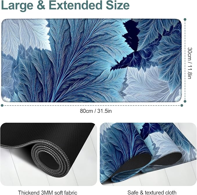 Leaves Gaming Mouse Pad 31.5"x11.8"Desk Mat Anti-Slip Rubber Base & Durable Stitched Edges for Gamers Smooth Mouse Writing Surface for Desk Office/Home
