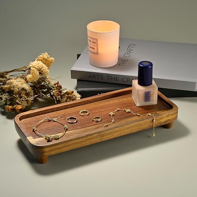 Bathroom Tray for Counter,Vanity Tray,Soap Dispenser Tray for Kitchen Sink, Kitchen and Home Decor (Acacia)
