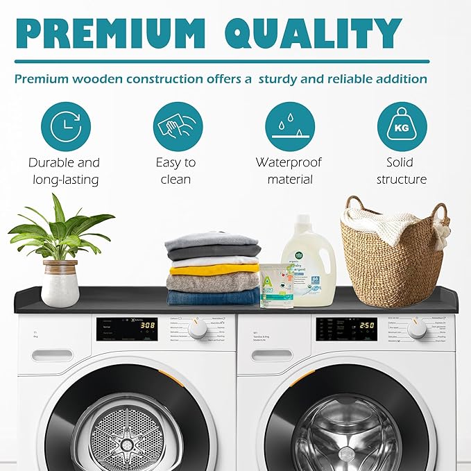 Royxen Laundry Countertop Solid Wood, Countertop for All Front-Loaded Washing Machine and Dryer, Extra Room for Laundry Room, Black