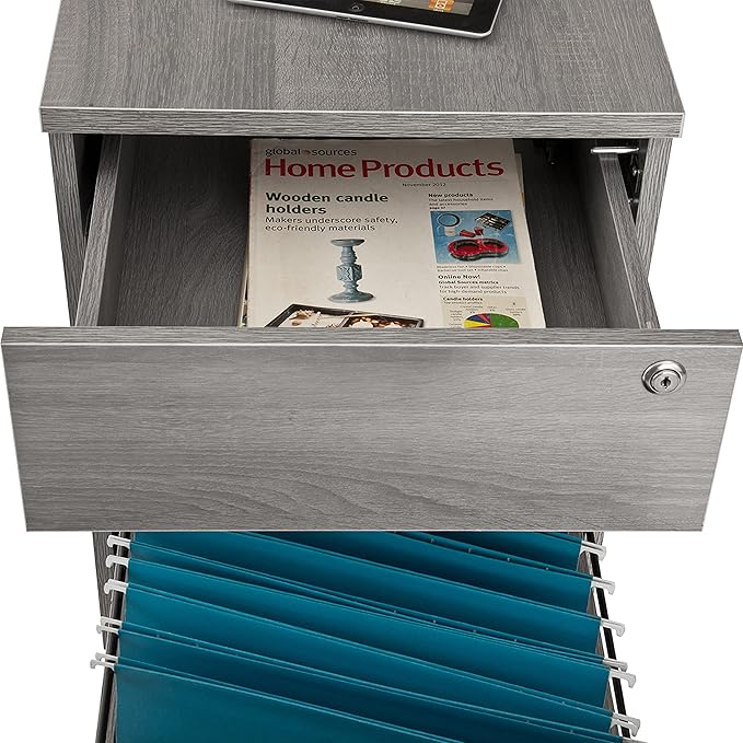 Techni Mobili Rolling Lock and Storage 2 Drawer Vertical Filing Cabinet, 15.75" L x 17.75" W x 23" H,Grey
