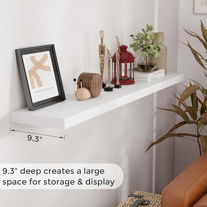 Fun Memories White 55Inch Floating Shelves for Wall 1 Pack Shelves for Bedroom|Kitchen|Bathroom Wall Mounted Rustic Wood Floating Shelf with Invisible Brackets for Books|Storage|Decor