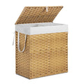 Woven Laundry Basket with Lid, Large Hamper with Removable and Machine-Washable Liner, Foldable Rattan Clothes Hamper, Sturdy Steel Frame, Odor Control, 110L Capacity, Goose Yellow
