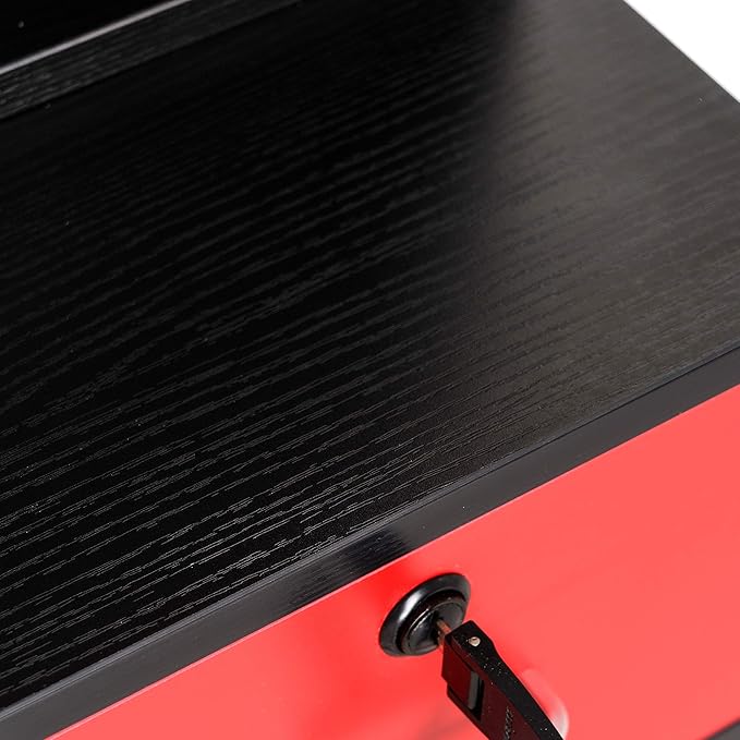 BarberPub Locking Wall Mount Hair Styling Barber Station Drawer Storage Beauty Salon Spa Equipment for Barber Salon 3036-1 (Black&Red)