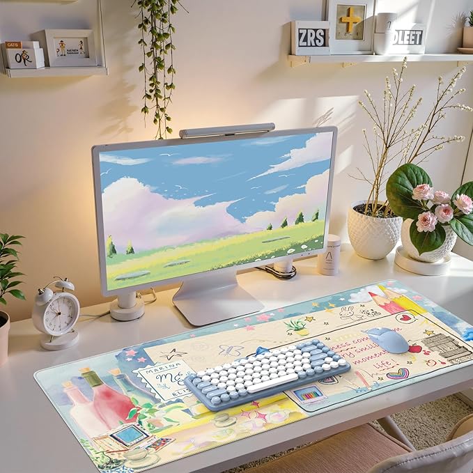 iCasso Desk Cover Mat, Extra Large Mouse Pad, Desk Pad Mat,Office Matt for Desktop Protector, Anti-Slip XXL Big Mousepad with Stitched Edges for Laptop Computer Keyboard(Blue)
