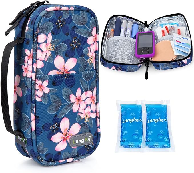 YOUSHARES Insulin Cooler Travel Case - Travel Medicine Cooler Bag for Insulin and Diabetes Supplies Travel, Insulin Case with 2 TSA Approved Gel Ice Pack (Magnolia)