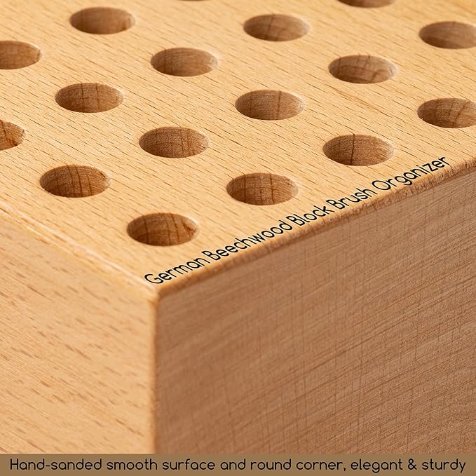 MEEDEN 2Pcs Beechwood Pencil and Brush Holders: 36 Holes Paint Brush Storage Organizer & Holder Rack - Wood Block Pencil Holder for Paintbrushes, Pens and Art Tools - Paint Brush Holder Display Stand