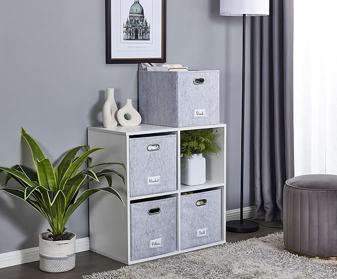 DECOMOMO Felt Storage Bins, 11 inch Cube Storage Bin with Labels for Shelves Kallax (Cube 11" / 6pcs, Light Grey)