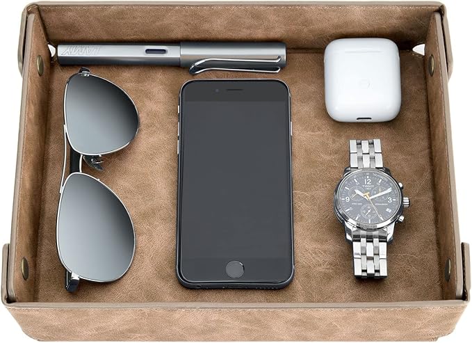 CASIRENA Father's Day Gifts Faux Leather Valet Tray Organizer for Men - Catch-All Tray for Entryway Table Key, Wallet, Watch, Coin Change, Phone, Dresser EDC Dump Jewelry, Bedside Nightstand Desk-top