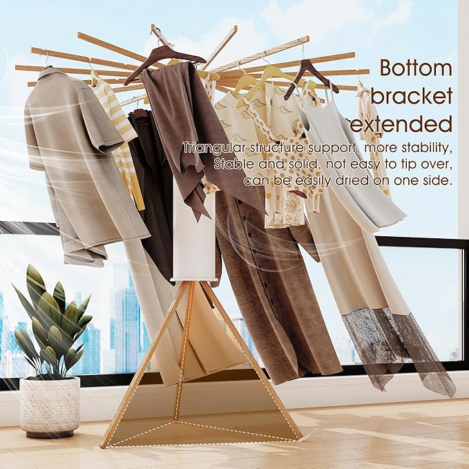 Clothes Drying Rack Foldable,Laundry Drying Rack,Drying Rack Clothing(16 Wood Poles),Clothes Hanger Rack,Laundry Rack Folding,Collapsible,Retractable