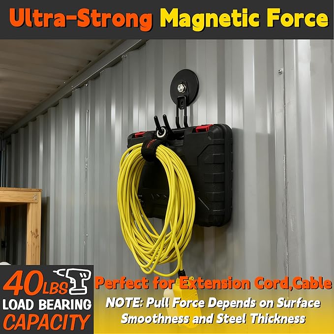ULIBERMAGNET New Upgraded Extra Large Magnetic Hooks,2 Pack Heavy Duty Ultimate Magnetic Hooks for Metal Cabinet,Pegboard,Garage Shelve,Tool Shed,RV,Shipping Containers (Black/3.46inch)