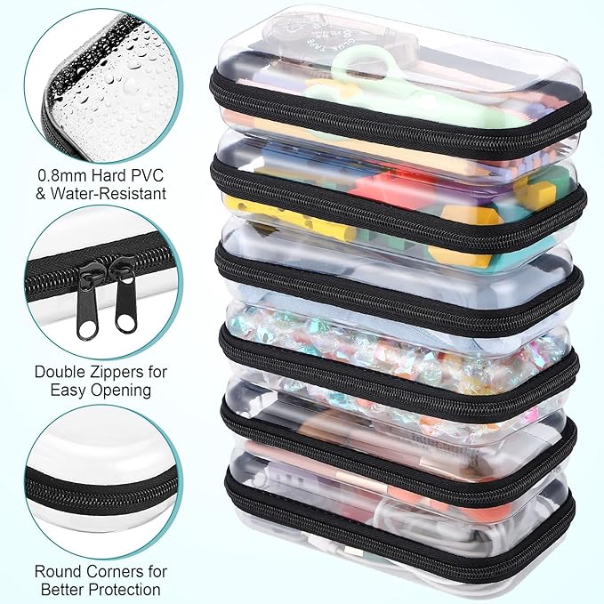 Sanwuta 6 Pcs Clear Hard Zipper Case Hard Plastic Zipper Pouches Transparent Makeup Bag Pencil Pouches for Travel Snacks Christmas Trinket Storage Organizer Box(Black,7.48 x 3.94 x 2 Inch)
