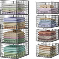 4-Tier Stackable Closet Organizers and Storage Shelves, Clothes Storage Basket, Clothes Shelf Organizer Sweater Organizer Bins Container for Wardrobe Kitchen Bathroom Office, Black
