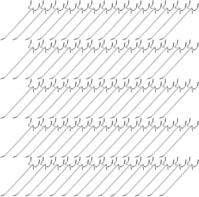 Funrous 100 Pack Peg Board Hooks Stainless Steel Pegboard Hooks Shelving Display Hanging Peg Board Holders for 1/8 and 1/4 Garage Storage Tools Organizer(6 Inch)