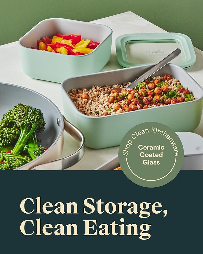Caraway Glass Food Storage - 6.6 Cup Glass Container - Ceramic Coated Food Container - Non Toxic, Non Stick - Dishwasher, Oven, & Microwave Safe – Gray