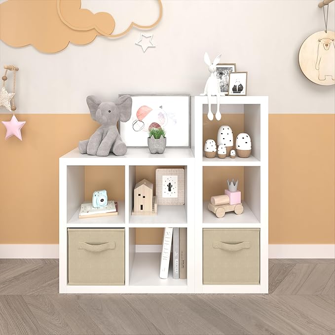 4 Cube Organizer, Cube Storage Organizer with Fabric Bin, Cube Storage Shelf for Bedroom, Living Room, Office, Modular Bookshelf Organizer for Books, Closet, White