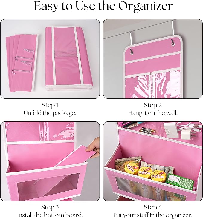 Giraffe Creation Over Door Organizer with 4 Large Capacity Pockets, Hanging Organizer Storage for Closet Bathroom Nursery Bedroom Dorm, Toys Cosmetics Sundries and Baby Essentials, Pink