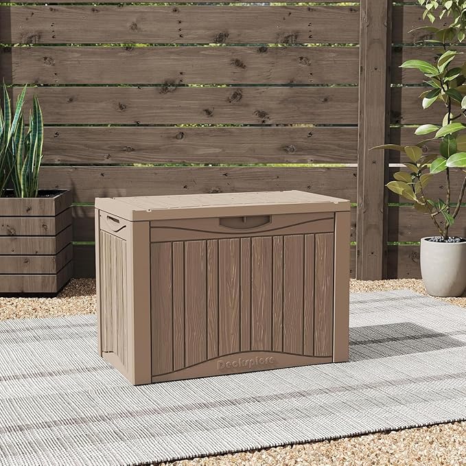 50 Gallon Lockable Resin Deck Box, Waterproof & UV-Resistant Outdoor Storage Box for Outdoor Cushion Storage, Garden Tools & Pool Accessories Storage, Gray