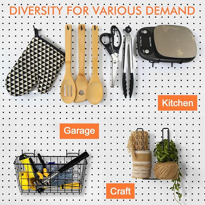 Pegboard Basket Organizers, Peg Board Large Baskets Hooks Bins Cups Tool Organizer 42 Pack Set, Wall Storage Display Hanging Accessories for Craft Office Stadio Shed Garage Organization (Black)