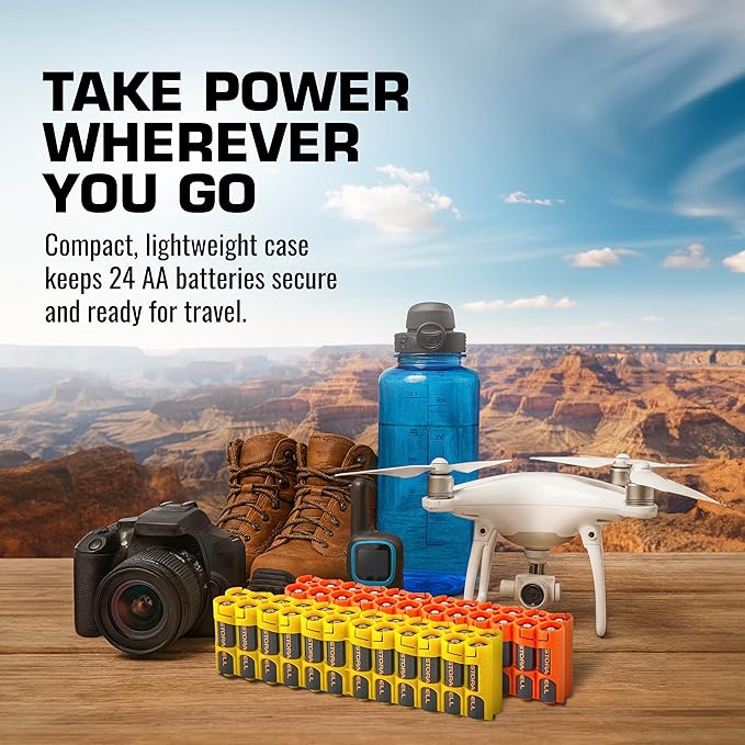 AA Battery Storage Caddy by Storacell, Orange - Holds 24 Batteries (Not Included)
