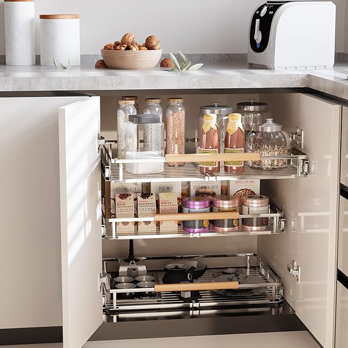 Expandable Pull Out Cabinet Organizer, Adjustable Width:17.1~28''W x 22.5''D Under Sink Organizer, Drawer Storage Shelves for Kitchen, Bathroom, Closet, Pantry, Cupboard, Pots, Pans