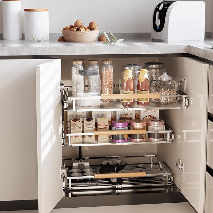2Pack Expandable Pull Out Cabinet Organizer, Adjustable Width:12.3~18.5''W x 22.5''D Under Sink Organizer, Drawer Storage Shelves for Kitchen, Bathroom, Closet, Pantry, Cupboard, Pots, Pans