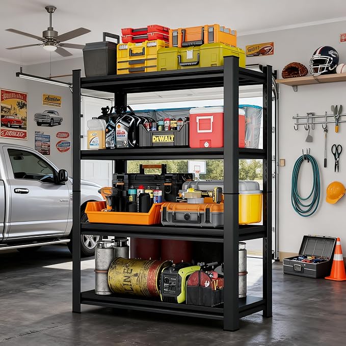 39.4" W Garage Shelving Heavy Duty Metal Shelving 2400LBS Storage Shelves Adjustable 4 Tier Metal Shelves for Storage Industrial Shelves for Garage, Warehouse, 15.7" D x 39.4'' W x 54.3'' H
