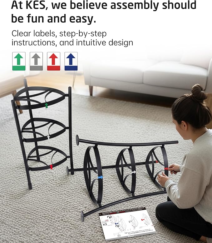KES 264 Lbs Capacity Freestanding Pot Rack, 6-Tier Cast Iron Cookware Stand with 6 Hooks, Pots and Pans Storage Tower for Kitchen, Stable Base, Anti-tip Strap & Floor Protectors Black, KUR531S6-BK