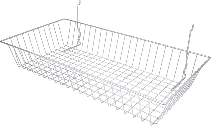 Only Garment Racks #5624C (Pack of 6) Chrome Wire Baskets for Grid Wall, Slat Wall or Pegboard - Merchandiser Baskets, Chrome Wire Basket 24" L x 12" D x 4" H (Set of 6) (Pack of 6)