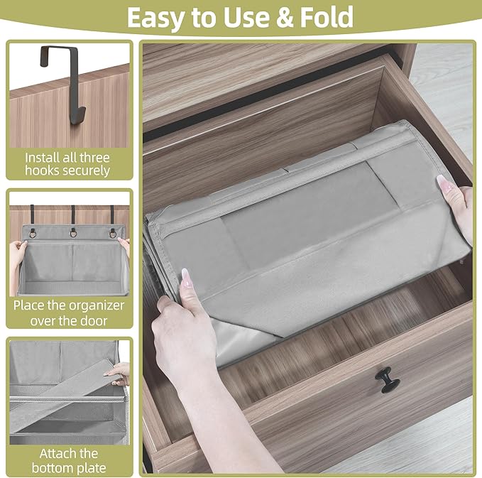 Over Door Organizer with 6 Extra Large Pockets 12 Side Pockets, 2-Pack Sturdy Closet Rack, Hanging Storage Organizer with Clear Window for Shoes, Diapers, Toys, Bedroom, Bathroom, Grey