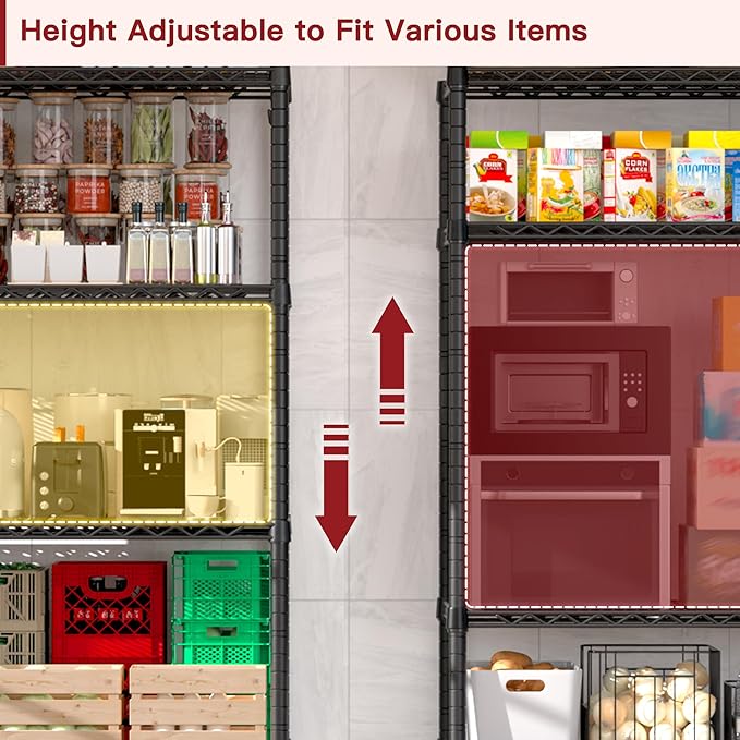 PrimeZone Wire Shelving Unit with Wheels, 5 Tier Adjustable NSF Certified Heavy Duty Metal Storage Shelves, Pantry Organizer Rack Rolling Kitchen Shelf for Closet, 24" W x 18" D x 75" H, Black, 2 PCS