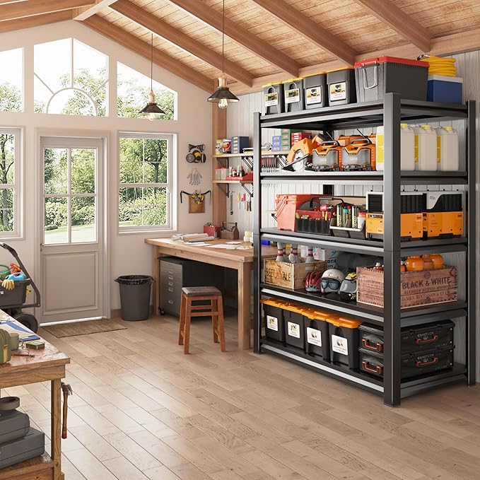 REIBII Garage Shelving 3000 LBS Storage Shelves Adjustable Metal Shelving, 5 Tier Garage Shelves for Basement, Warehouse, Kitchen, Pantry, Commercial, 72" H x 36" W x 16" D