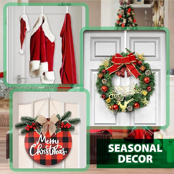 14" Over The Door Hooks, 4 Pack Widen Wreath Hangers Fit The 1-3/4" & 1-3/8" Door Thicknesses, Z-Shaped Metal Door Hanger Hooks for Hanging Wreaths, Hats,and Clothes (White-4Pack)