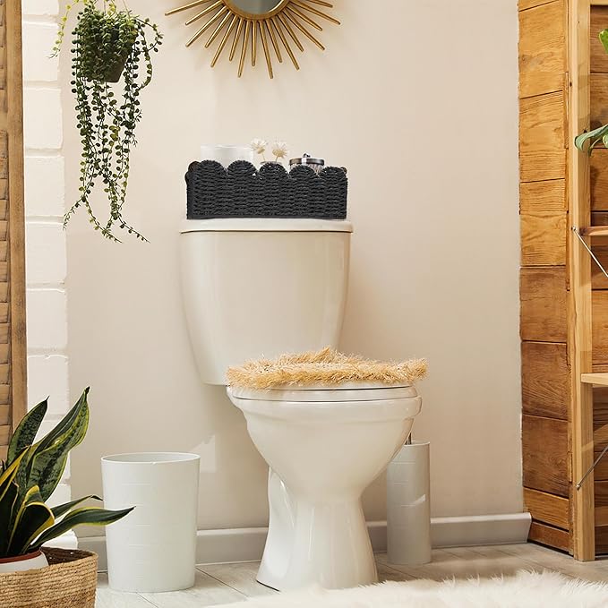 Storage Basket Wicker Baskets for Organizing Toilet Paper Storage Basket for Toilet Tank Top,Black