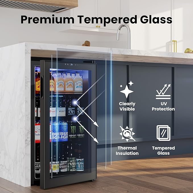 Yeego Beverage Refrigerator Cooler, 130 Cans Mini Fridge with Glass Door Beverage Fridge with Adjustable shelves for Soda Beer or Wine,Beverage Cooler with Digital Temperature Control for Home Office