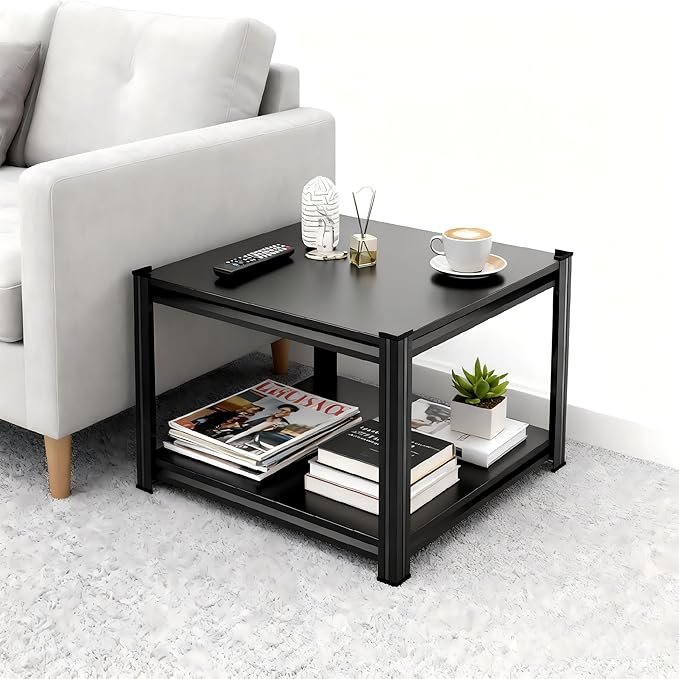 2-Tier End Table, Sofa Side Table for Small Space with Storage Shelf, Couch Table & Nightstand for Living Room, Bedroom, Office,22''H×16''W×10''D