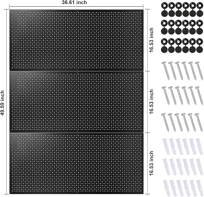 Peg Board, 3 Pack 16-Inch X 36-Inch Heavy Duty Steel Pegboard,Heavy Duty Black Pegboard for Walls, Garage, Workbench, Craft Room Tool Organization, Metal Pegboard Panels(Black)