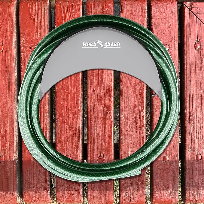 FLORA GUARD Garden Hose Holder, Heavy-Duty Hose Hanger, Holds Up to 125 ft, Garden Rack Wall Mount for Outside, Rust and Slip Resistant, Gray