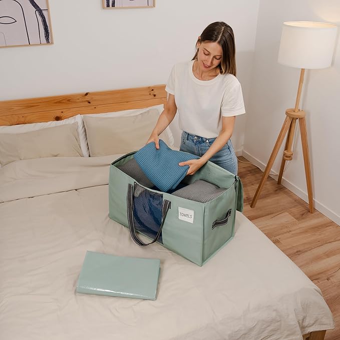 VENO 4 Pack Moving Bags, Comforter and Blanket Storage Bags for Closet, Moving Boxes, Boxes with Lids Alternative, College Dorm Packing Supplies, Foldable Heavy-Duty Tote (Light Green Matte, 4 Pack)