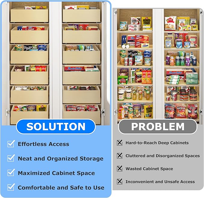 WelFurGeer Soft Close Pull Out Drawers for Cabinets, 14" W x 22" D Pull Out Cabinet Organizer, Space-Saving Cabinet Organizer with Easy Installation, Durable Pullout Drawers for Home Kitchen